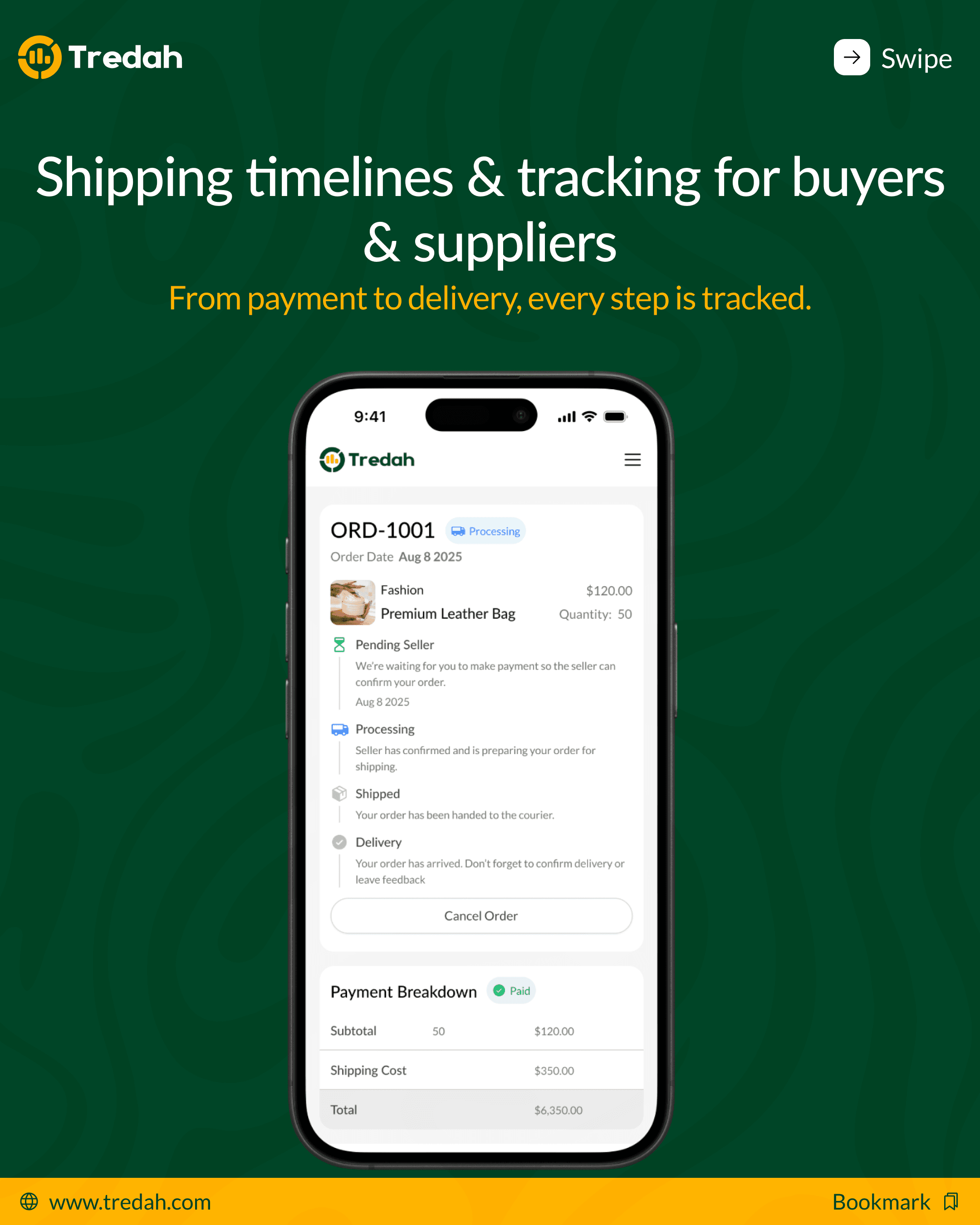 Tredah shipping timelines mobile product campaign